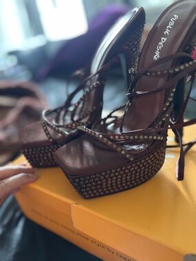 Public Desire Brown Studded Lace-Up Platform Heels